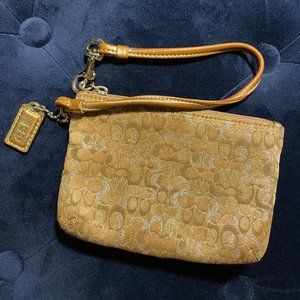 Vintage Signature COACH Silver & Gold Zip-Top Small Wristlet with strap